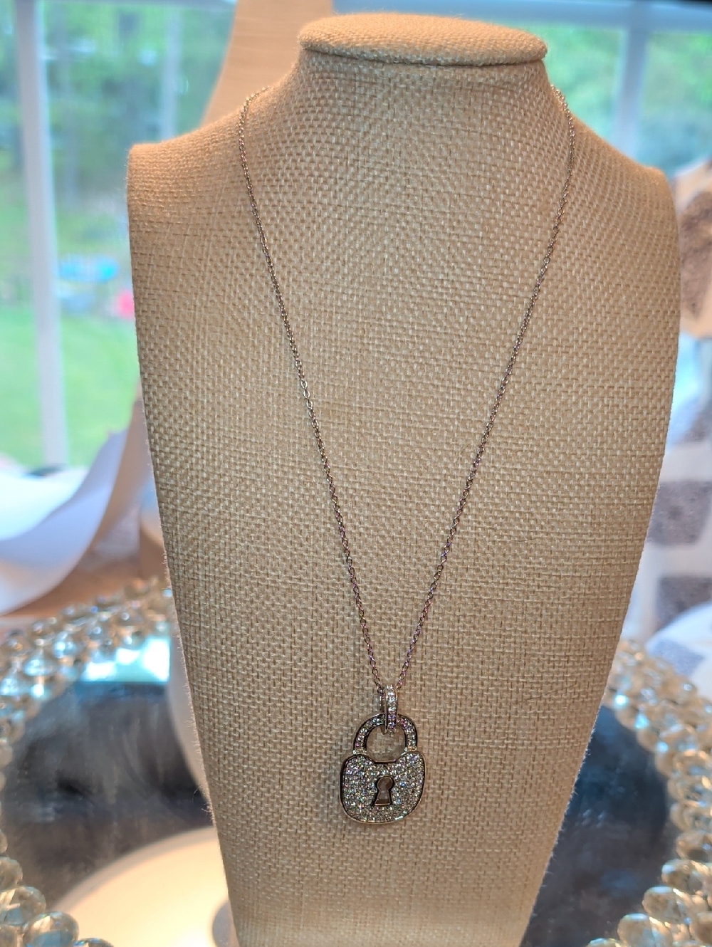 D'Orlan Pave Crystal Padlock Necklace in Silver NWT